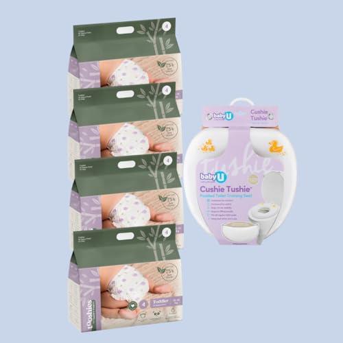 Tooshies Eco Nappy Pants, Size 4 Toddler, 128 Count + BabyU Cushie Tushie Toilet Training Seat