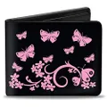 Buckle-Down Bi-Fold Wallet, Butterfly Garden Black/Pink