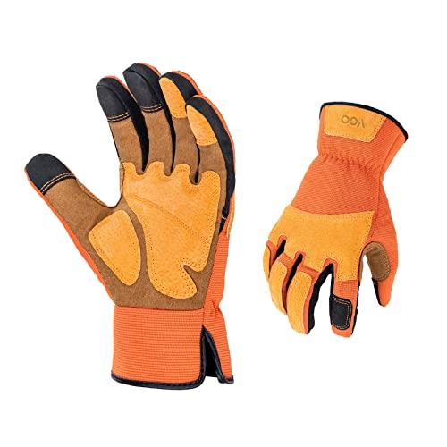 Vgo... 1-Pair Gardening Gloves Men, Safety Work Gloves, Puncture-proof, Thornproof, Touchscreen (Orange,L,SL7475)