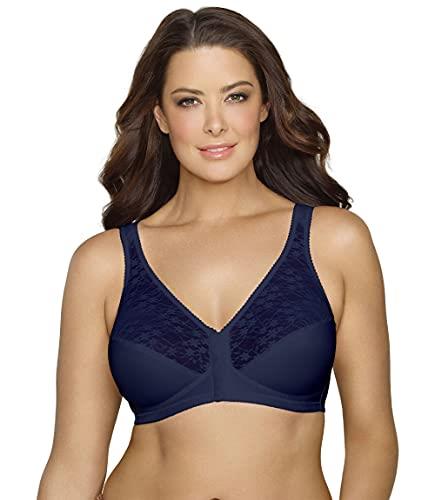 EXQUISITE FORM Front Close Wireless Plus Size Posture Bra with Lace, Size 44DD, Time Square Navy