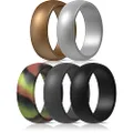 ThunderFit Mens Silicone Wedding Rings Wedding Bands - 5 Pack (Camo, Bronze, Silver, Dark Grey, Black, 15.5-16 (24.5mm))