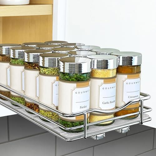 LYNK Professional® Pull Out Spice Rack Organizer for Cabinet - Slide Out Rack - 6-1/4 inch Wide Sliding Spice Organizer Shelf - Chrome