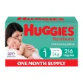 Huggies Newborn Nappies Size 1 (up to 5kg) 216 Count - One Month Supply (Packaging May Vary)