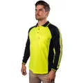 BAD WORKWEAR Men's Trendy & Stylish Hi Vis Long Sleeve Polo Work Shirt - Modern Fit, Lightweight, Breathable, Moisture-Wicking, with UPF50+ Protection - Yellow, Small