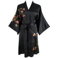 Ledamon Women's 100% Silk Kimono Short Robe, Black, One Size