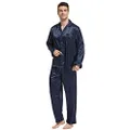 TONY & CANDICE Men's Classic Satin Pajama Set Sleepwear, Navy Blue Polka Dot, X-Large
