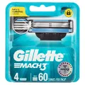 Gillette Mach3 Men's Razors / Blades Refill Cartridges, 4 Pack