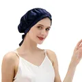 ZIMASILK 100% Mulberry Silk Sleep Cap for Women Hair Care,Natural 19 Momme Silk Night Bonnet with Adjustable Ribbons,Smooth Soft,1 Pack(One Size,Navy Blue)