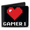 Buckle-Down Bi-Fold Wallet, Gamer 1 Heart 8 Bit Black/White/Red