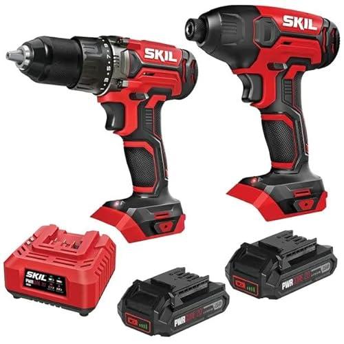 Skil PWRCore 20V Drill Driver/Impact Drill Combo Pack with 2x2.5Ah Batteies, Charger, 2pcs PH2 Bits, 2pcs Bedlt Clip