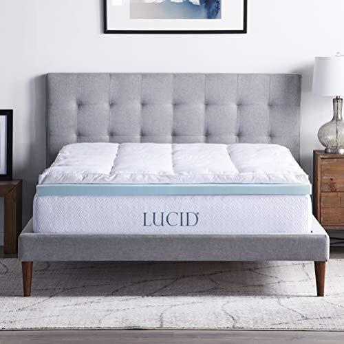 LUCID 4 Inch Down Alternative and Gel Memory Foam Mattress Topper - Three Toppers in One - Queen, Blue
