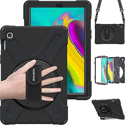 BRAECN Samsung Galaxy Tab S5e 10.5 2019 Case,Tablet SM-T720/SM-T725 Heavy Duty Shockproof Protective Cover with Rotating Kickstand/Hand Strap and Carrying Shoulder Strap for Galaxy Tab S5e - (Black)