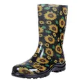 Asgard Women's Mid Calf Rain Boots Printed Waterproof Rubber Boots Short Garden Shose, Sunflowers Black, 7.5