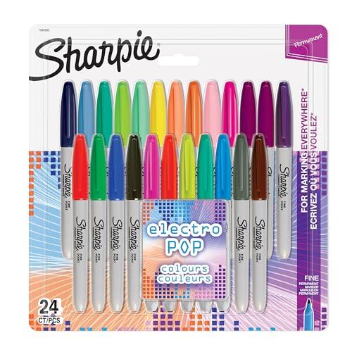 Sharpie Permanent Markers, Fine Point for Bold Details, Electro Pop & Assorted Original Colours, 24 Marker Pens