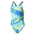 Adidas Women's Performance Swim Allover Print SS One Piece Swimsuit, Yellow/Ice Yellow/Icey Blue, 8 Size