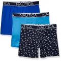 NAUTICA Men's 3-pack Classic Underwear Cotton Stretch Boxer Briefs, Aero Blue/Sea Cobalt/Anchor Printpeacoat, Large US