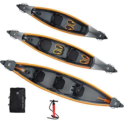 Aqua Marina Tomahawk, AIR-K High Pressure Drop Stitch Premium Kayak, for 1 Person, 375 cm Length, Orange/Grey
