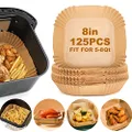 Air Fryer Liners,125Pcs Parchment Paper, Air Fryer Disposable Paper Liner for Microwave, Air Fryer Basket Paper Liners Square Free of Bleach (8IN)