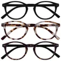 Opulize Zen RRR24-11T2 +1.00 Sun Readers Reading Glasses for Mens and Womens, Small, Light Black/Dark Brown, 3 Pack