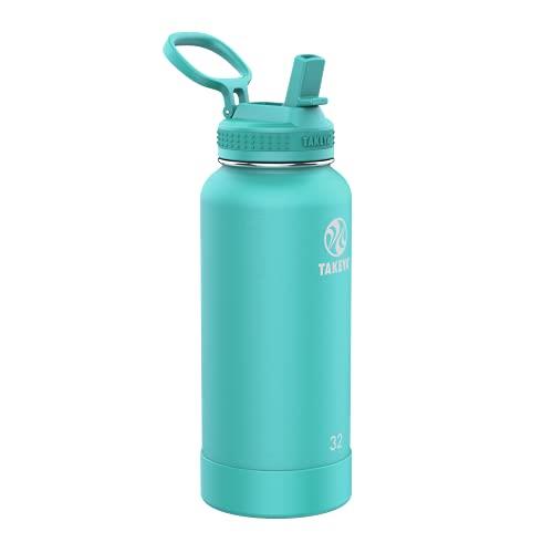 Takeya Pickleball Stainless Steel Insulated Water Bottle with Choice of Lid and Carry Handle, 32 Ounce, Dropshot Teal