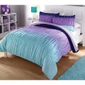 Heritage Kids Ombre Ruched 3 Piece Comforter Set, Full, Blue and Purple