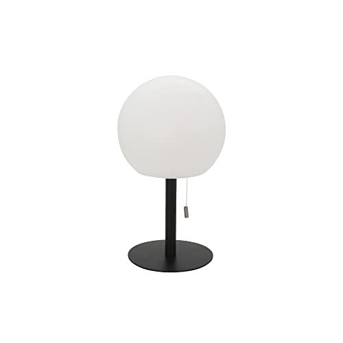 Lexi Lighting LED Mood Table Lamp, Black Metal Stand, White PE Shade, D:18cm, IP44, Indoor/Outdoor Rechargeable Table Lamp with Color Change via Pull Chain Switch, Functional Lighting Solution