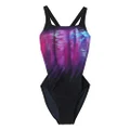 adidas Women's Tech Range Motion One Piece Swimsuit, Black/Purple Glow, 16 Size