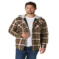 Wrangler Mens Men's Long Sleeve Quilted Lined Flannel Jacket with Hood Long Sleeve Button Down Shirt - Green - Small