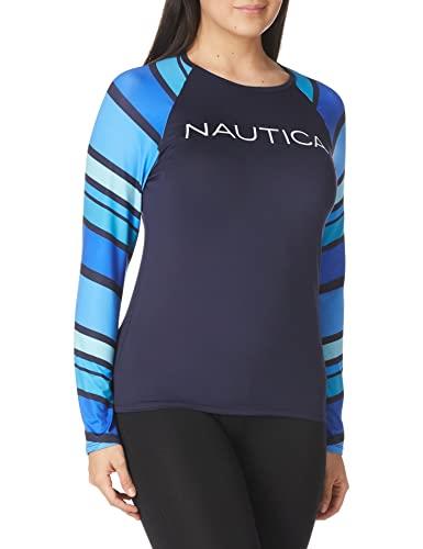 Nautica Women's Standard Long Sleeve Rashguard UPF 30+ Uv Sun Protection Swim Shirt, Blue, Medium