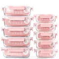 [10-Pack] Glass Meal Prep Containers - Food Storage Containers with Airtight Lids for Kitchen, Home Use - Glass Lunch Containers Pink