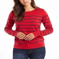 Nautica Women's Year-Round Long Sleeve 100% Cotton Striped Crewneck Sweater, Nautica Red, X-Small