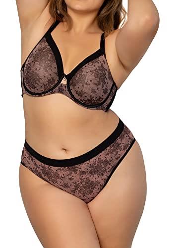 Curvy Couture Women's Plus Size Sheer Mesh High Cut Brief, Chantilly, Small Plus
