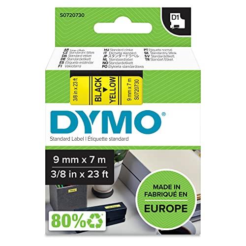 DYMO D1 Label Cassette Tape, 9mm x 7m, Black/Yellow