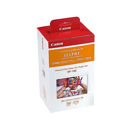 Canon RP-108 Color Ink and Paper Pack, Postcard Size 6x4in (148x100mm) Compatible with Selphy CP1500/CP910/CP820/CP1000/CP1200/CP1300