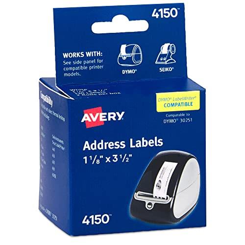 Avery Direct Thermal Labels, 1-1/8" x 3-1/2", White, Similar to DYMO 30251, 10 Packs, 2,600 Roll Labels (4150)