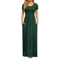 DB MOON Women's 2022 Casual Summer Maxi Dresses Short Sleeve Empire Waist Long Dress with Pockets, Dark Green, Medium