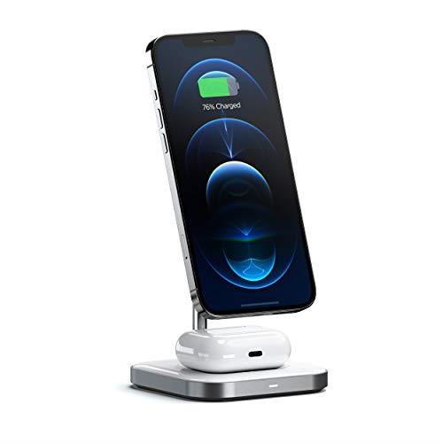 Satechi Aluminum 2-in-1 Magnetic Wireless Charging Stand, for iPhone 17, 16, 15 to 12 Series, AirPods Pro 3/2/1, AirPods Gen 4/3