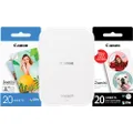 Canon Zoemini 2 Printing Kit Photo Printer + Zinc Photo 20-Piece + ZP-2030 (20 Sheets) + 10 Circle Stickers (for Smartphone, USB C, Bluetooth, Mobile Printing) Pearl White