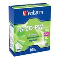 Verbatim CD-RW 700MB 2X-12X Rewritable Media Disc - 10 Pack Slim Case, Silver - 95156