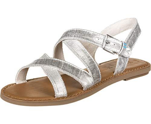 TOMS Women's Sicily Ankle Strap Leather Sandal Silver Size: 5