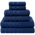 American Soft Linen 6-Piece 100% Turkish Genuine Cotton Premium & Luxury Towel Set for Bathroom & Kitchen, 2 Bath Towels, 2 Hand Towels & 2 Washcloths [Worth $72.95] - Navy Blue