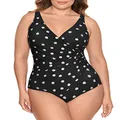 Miraclesuit Women's Plus Size Swimwear Pizzelles Oceanus Soft Cup Tummy Control One Piece Swimsuit, Black/White, 24W