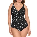 Miraclesuit Women's Plus Size Swimwear Pizzelles Oceanus Soft Cup Tummy Control One Piece Swimsuit, Black/White, 24W