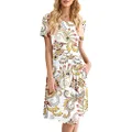 DB MOON Women Casual Short Sleeve Dresses Empire Waist Knee Length Dress with Pockets, Yellow White Floral, Medium