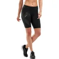 2XU Womens Mid-Rise Sports-Compression-Shorts, Black/Dotted Black Logo, Medium US