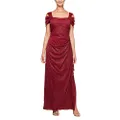 Alex Evenings Women's Long Cold Shoulder Dress (Petite and Regular Sizes), Wine Glitter, 4