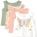 The Children's Place Baby Toddler Girls Everyday Tank Tops, White/Green/Floral/Pink 4-Pack, 2T