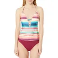 La Blanca V-Neck Halter Tankini Swimsuit Top, Multi//Solar Stripe, 6