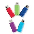 Verbatim 32GB Pinstripe USB 3.0 Flash Drive Retractable Thumb Drive - 5 Pack - Multicolor (Green, Blue, Red, Purple, Cyan)
