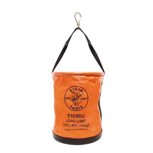 KLEIN TOOLS Utility Tool Bucket, Vinyl Lineman Bucket with Swivel Snap and Web Handle, 30 cm, 45 kg Load Rated Tool Holder, 5109SV, Orange